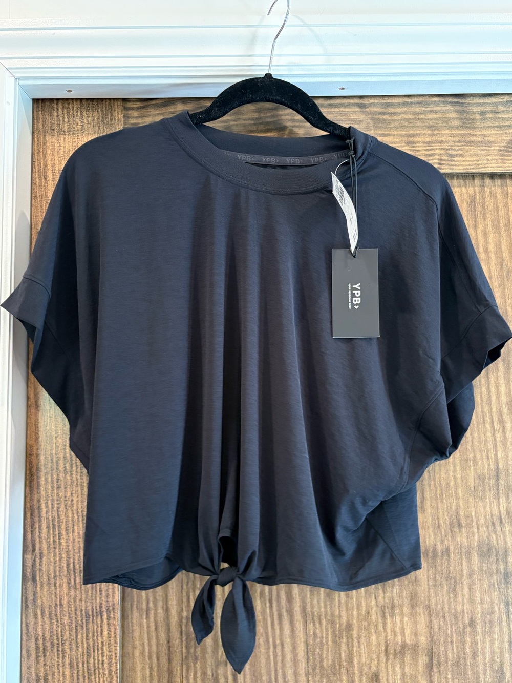 YPB Abercrombie Black Tie-Front Short Sleeve Women's Top NWT